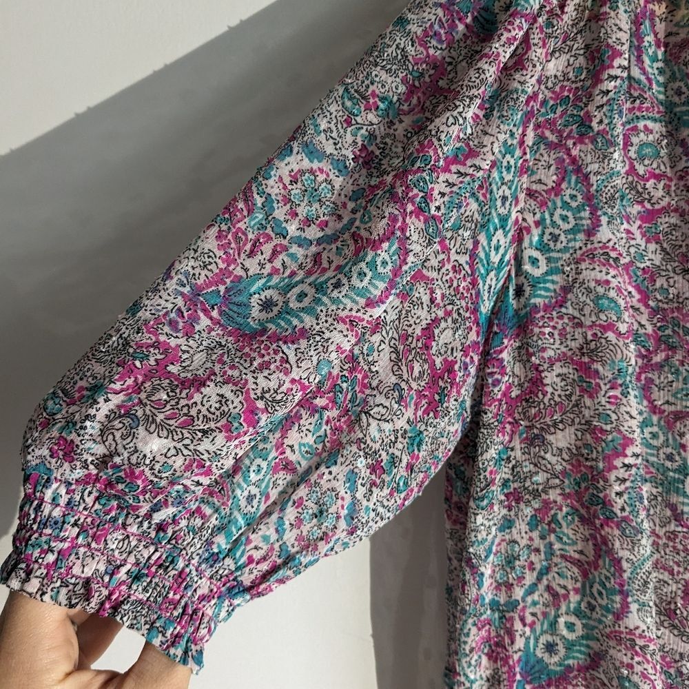 Maison d' Amelie Smocked Paisley Print Chiffon Blouse Top Women's Size Small - Picture 6 of 8